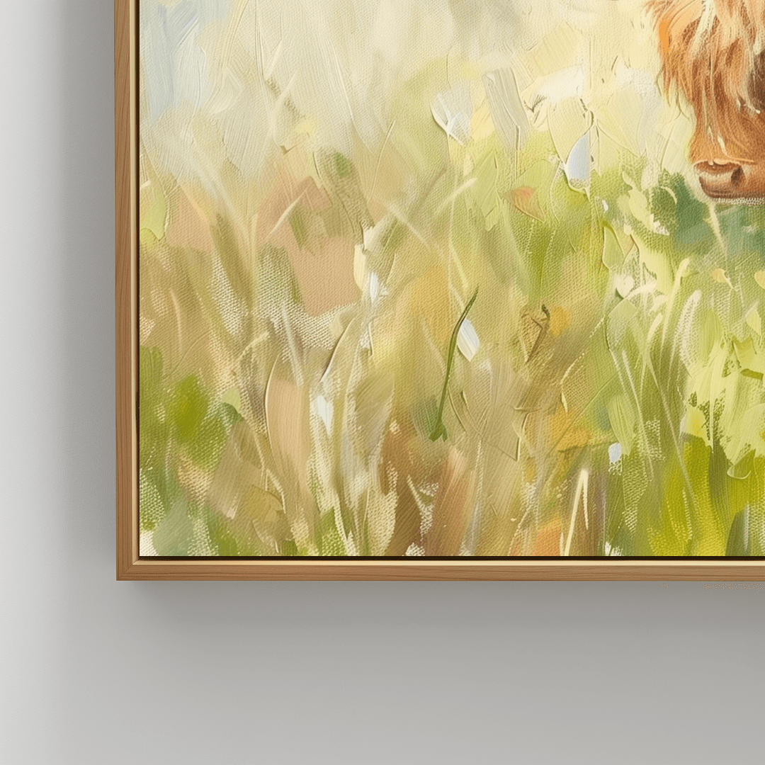 Highland Cow Golden Highland Cow – Summer Meadow Canvas