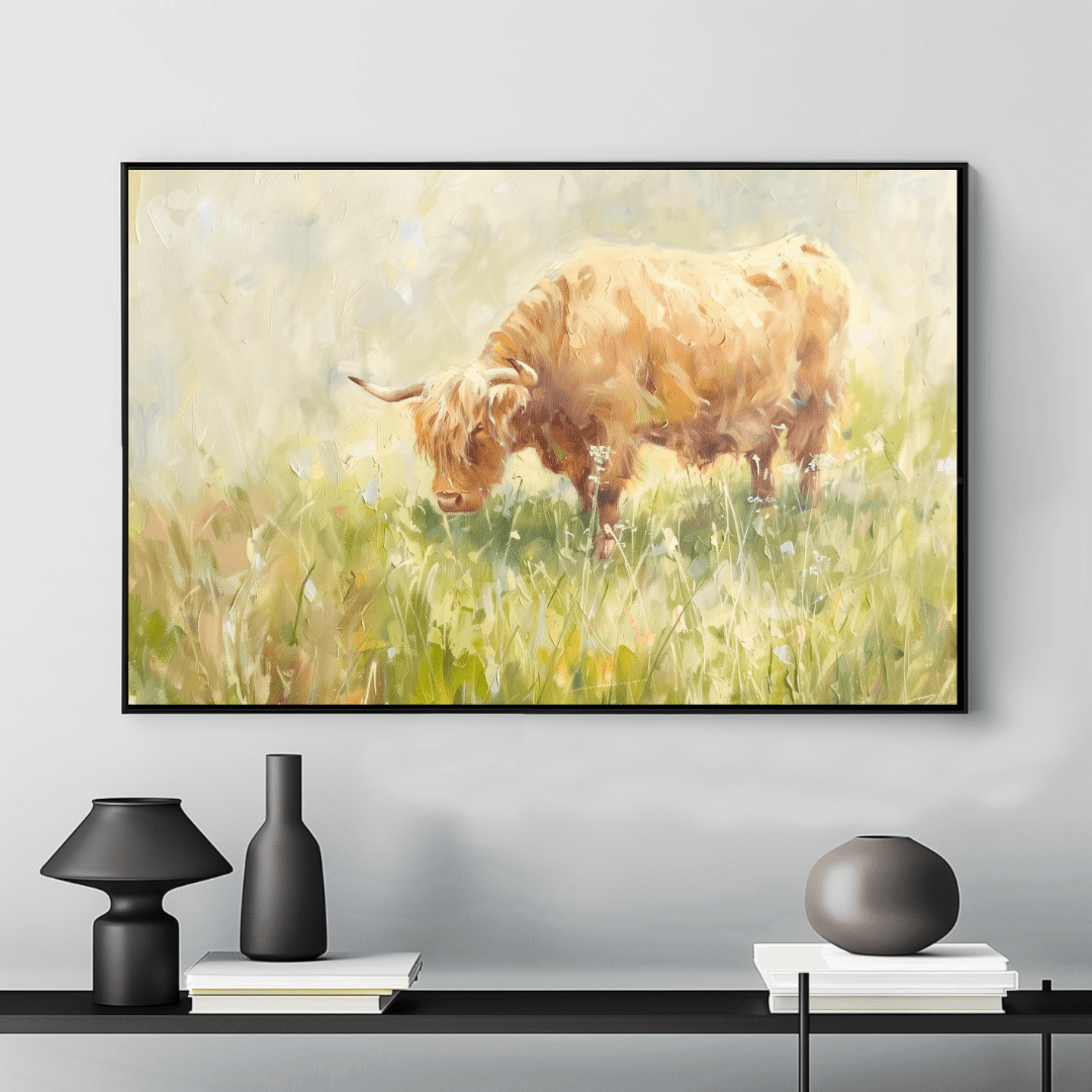 Highland Cow Golden Highland Cow – Summer Meadow Canvas