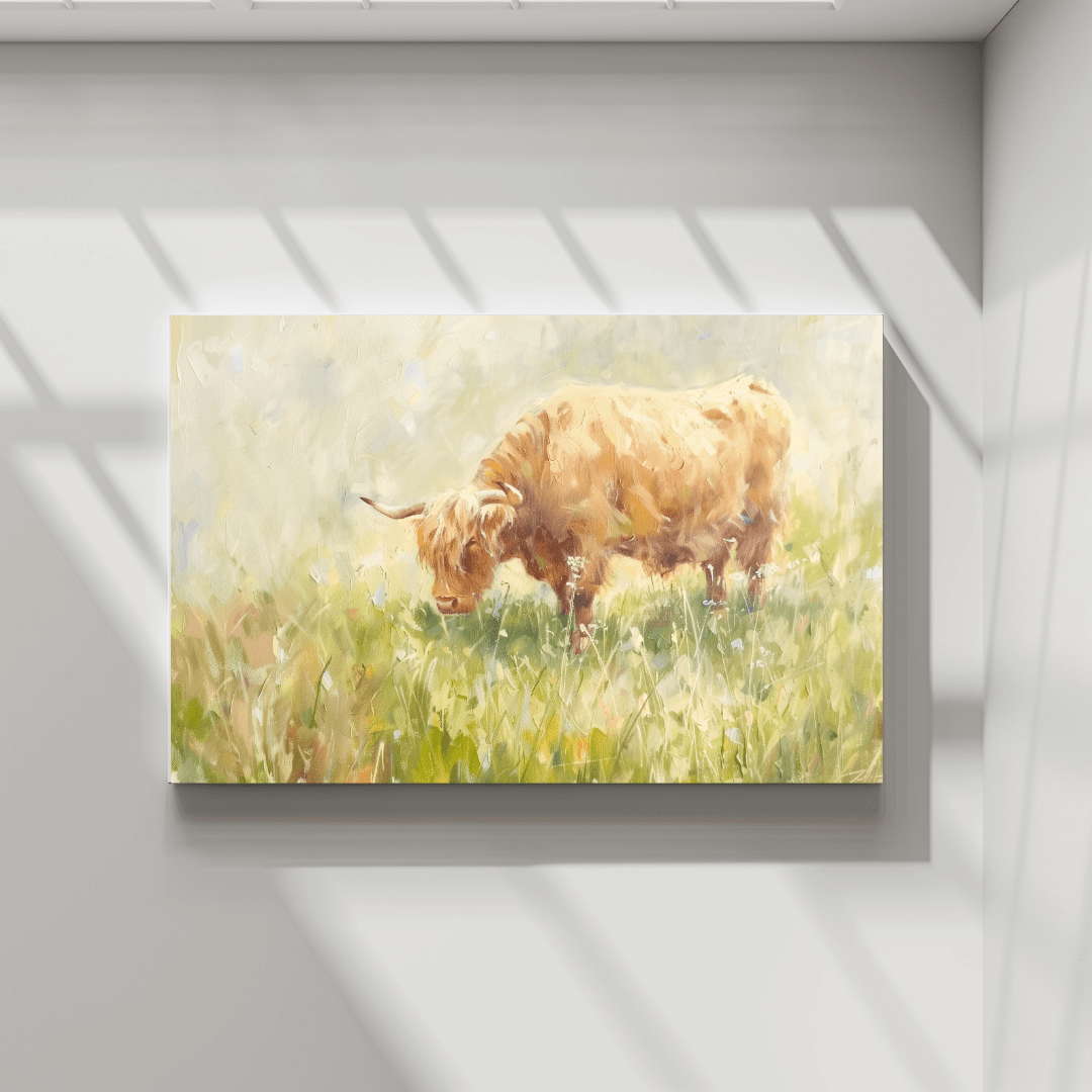 Highland Cow Golden Highland Cow – Summer Meadow Canvas