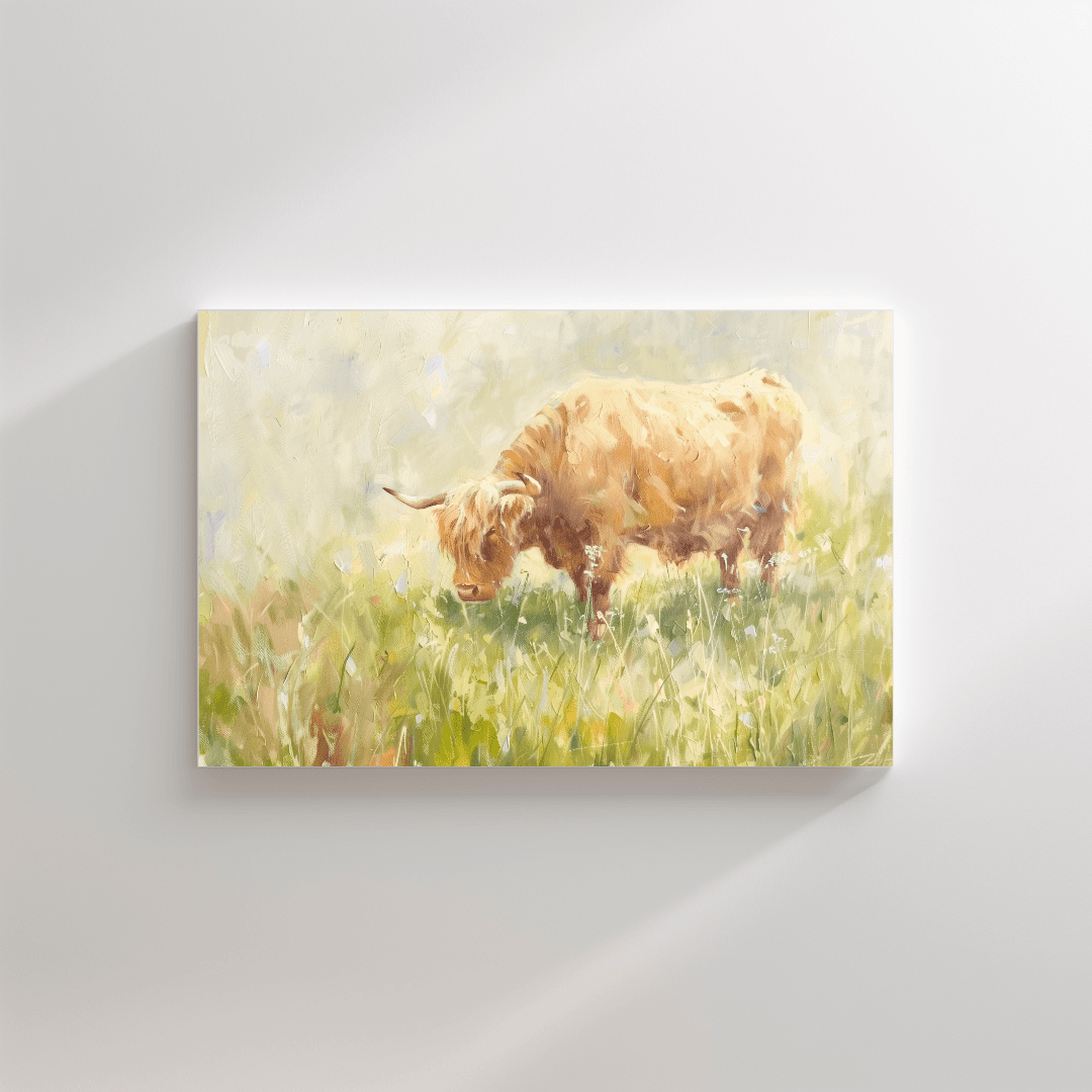 Highland Cow Golden Highland Cow – Summer Meadow Canvas