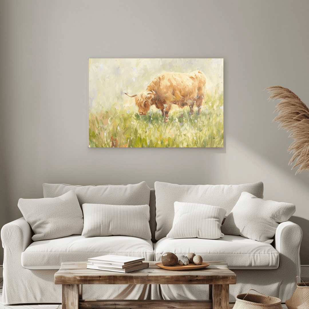 Highland Cow Golden Highland Cow – Summer Meadow Canvas