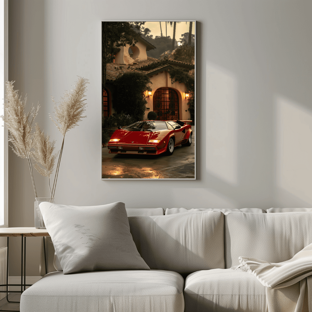 Lamborghini Red Lamborghini Countach – Villa Driveway Canvas