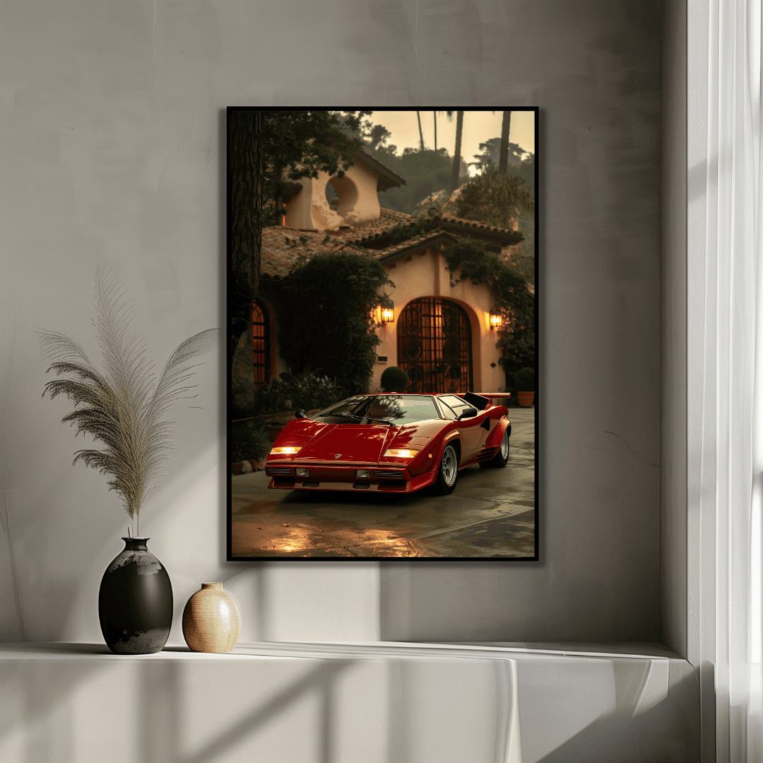 Lamborghini Red Lamborghini Countach – Villa Driveway Canvas