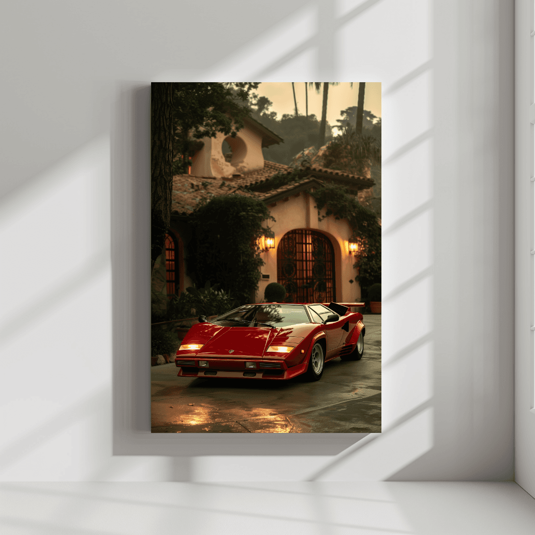 Lamborghini Red Lamborghini Countach – Villa Driveway Canvas