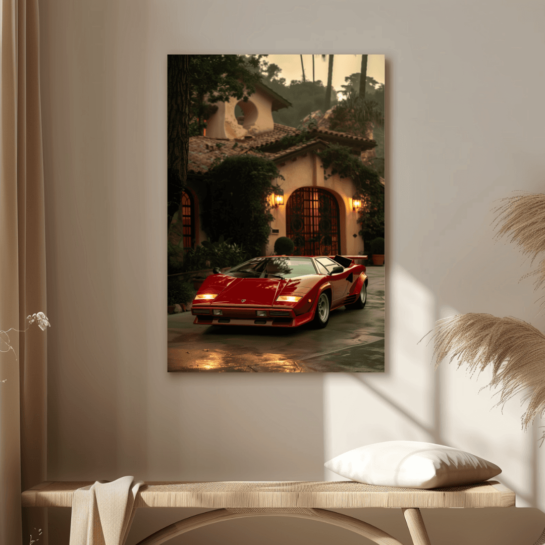 Lamborghini Red Lamborghini Countach – Villa Driveway Canvas
