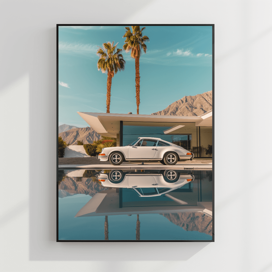 undefined White Porsche – Modern Villa Poolside Canvas