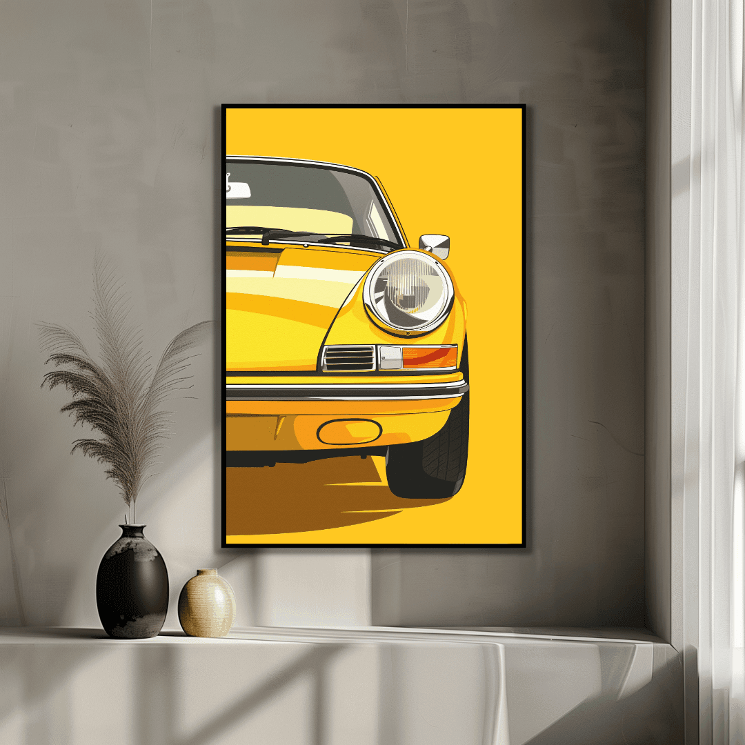 Porsche Yellow Porsche – Front Pop Art Canvas