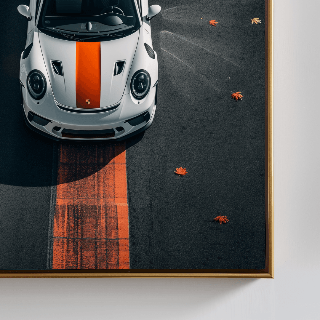 Porsche White Porsche – Track Stripe Top View Canvas
