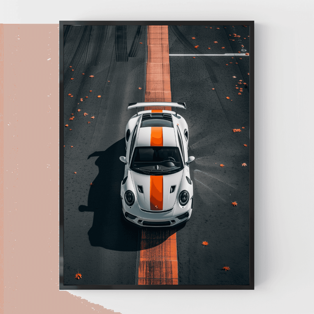 Porsche White Porsche – Track Stripe Top View Canvas