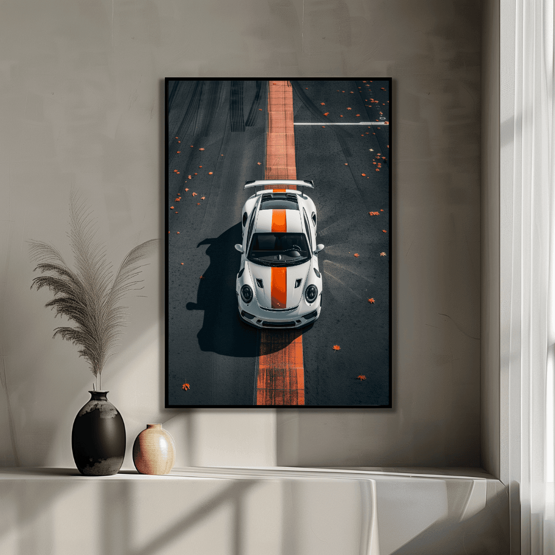 Porsche White Porsche – Track Stripe Top View Canvas
