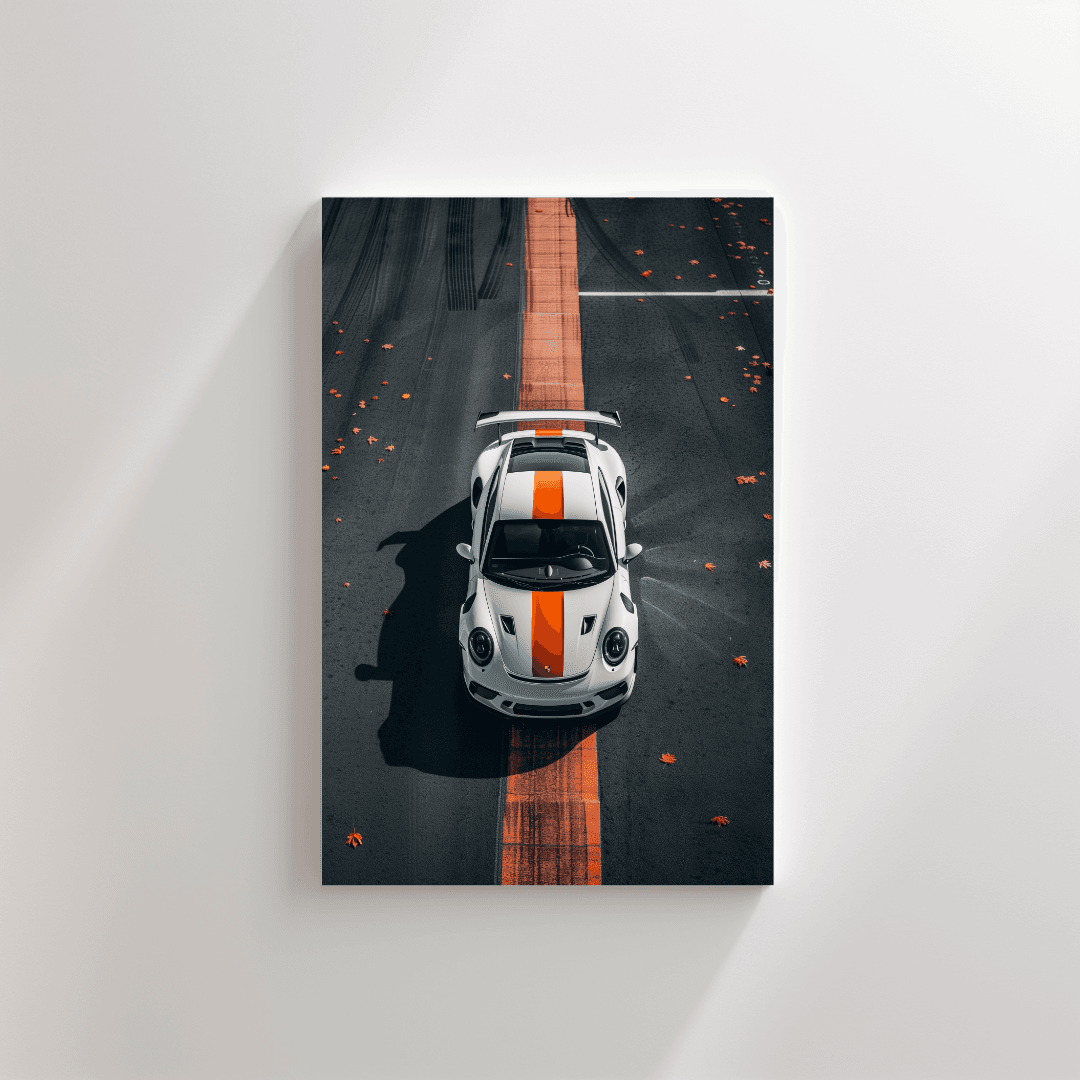 Porsche White Porsche – Track Stripe Top View Canvas