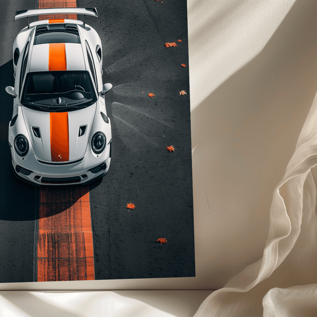 Porsche White Porsche – Track Stripe Top View Canvas