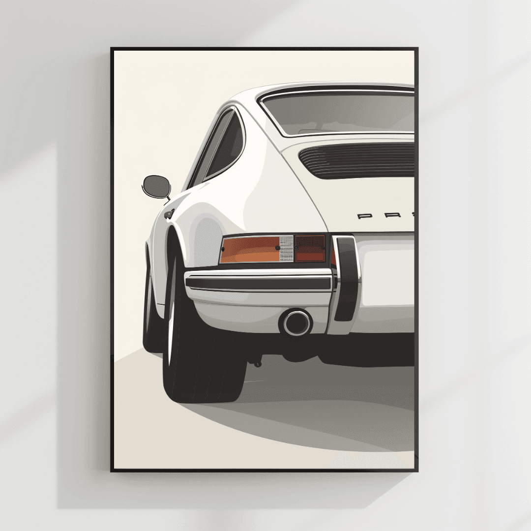 undefined White Porsche – Rear Minimalist Illustration Canvas