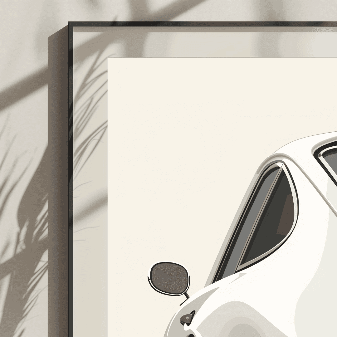 Porsche White Porsche – Rear Minimalist Illustration Canvas