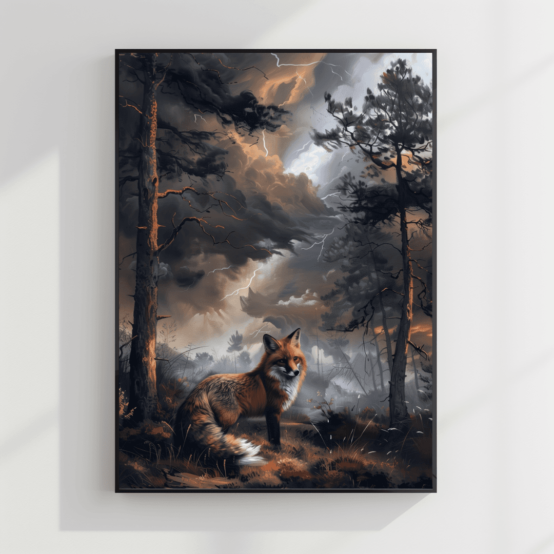 undefined Fox in Thunderstorm – Forest Drama Canvas