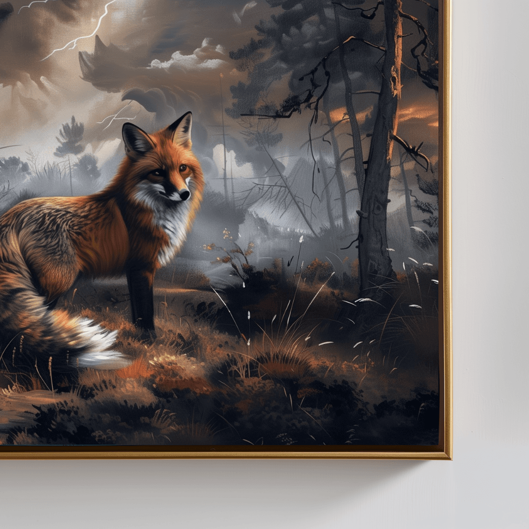 Fox Fox in Thunderstorm – Forest Drama Canvas