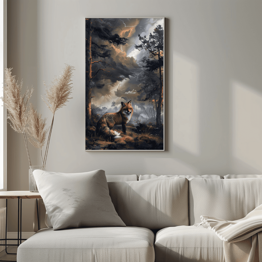 Fox Fox in Thunderstorm – Forest Drama Canvas