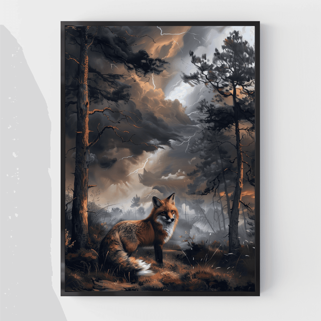 Fox Fox in Thunderstorm – Forest Drama Canvas