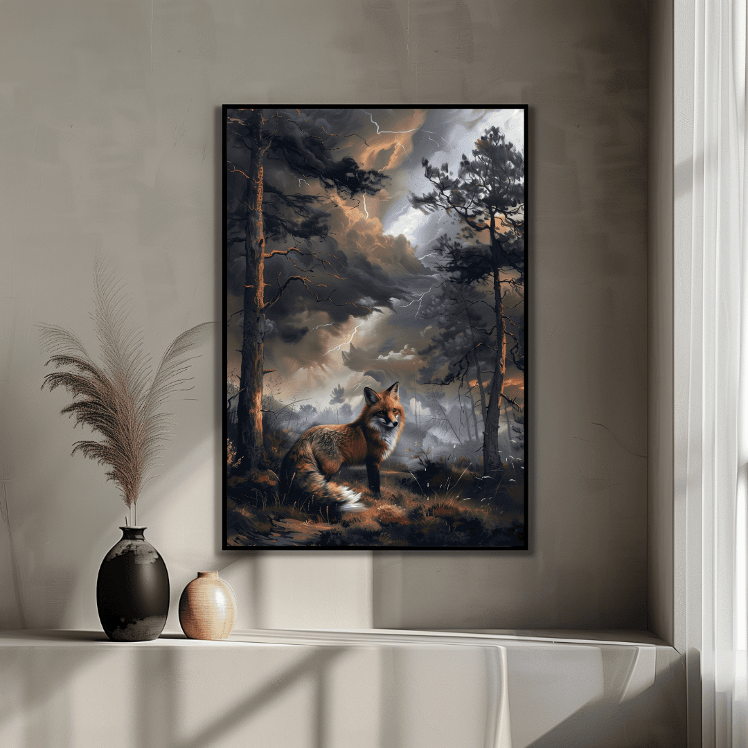 Fox Fox in Thunderstorm – Forest Drama Canvas