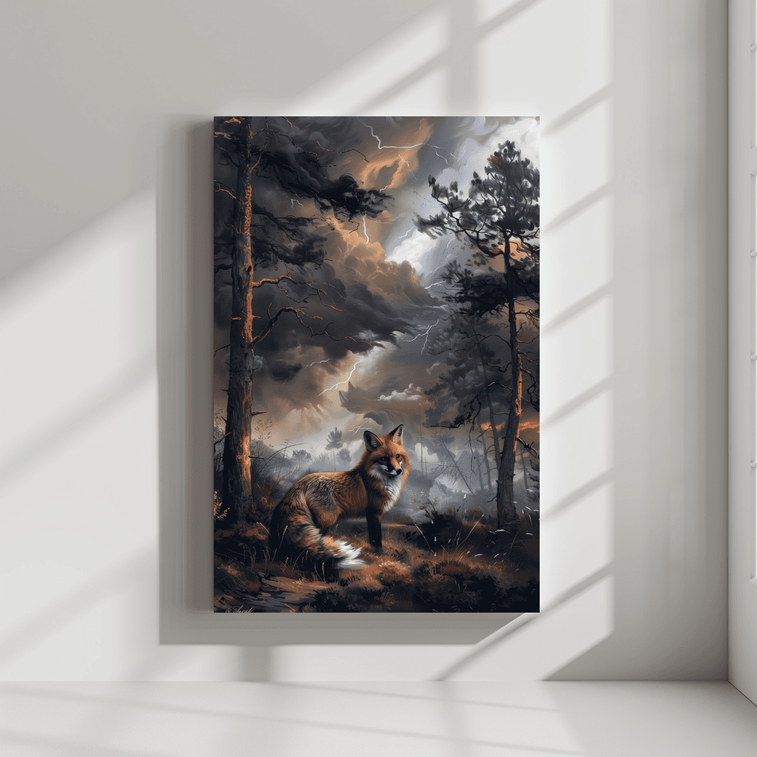 Fox Fox in Thunderstorm – Forest Drama Canvas
