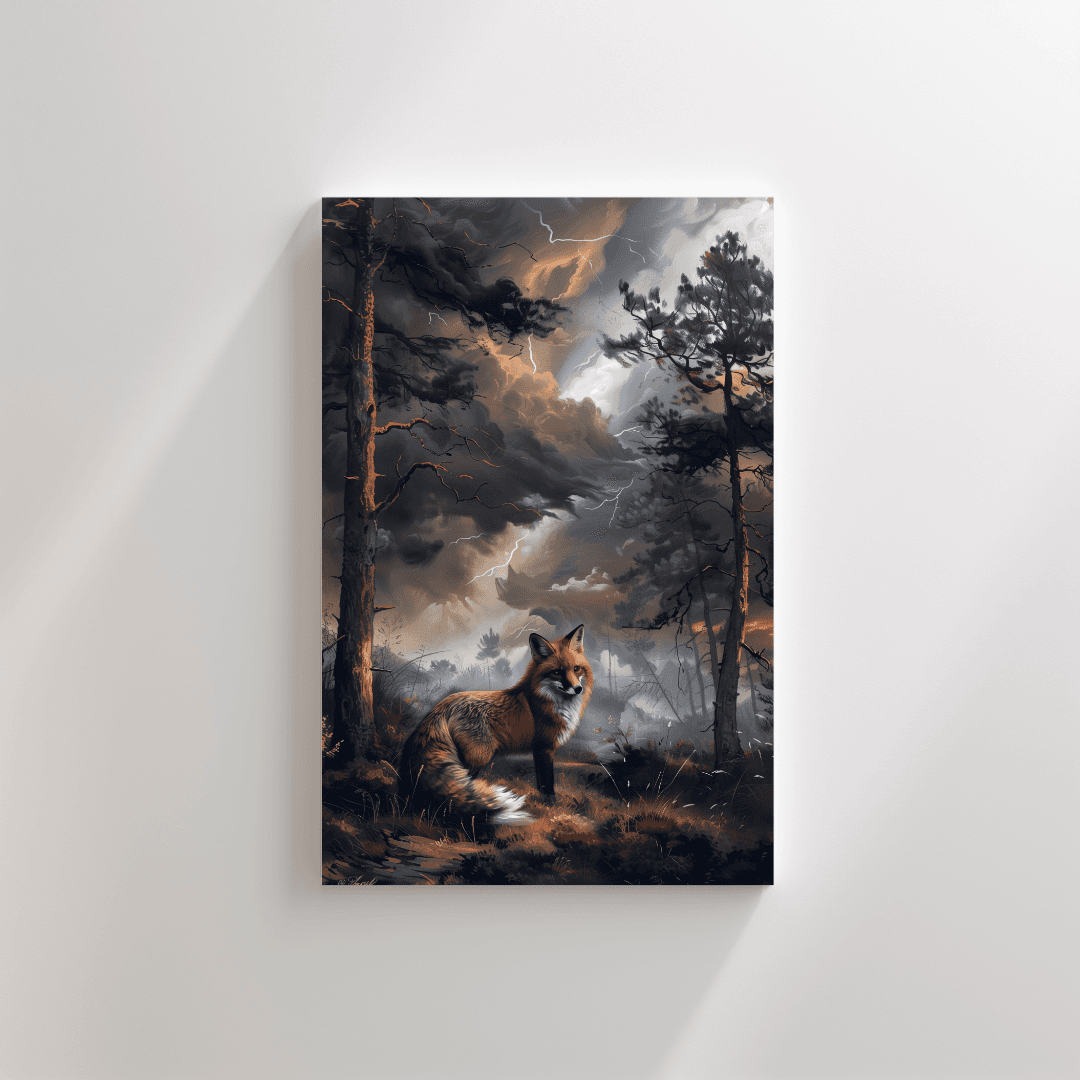 Fox Fox in Thunderstorm – Forest Drama Canvas