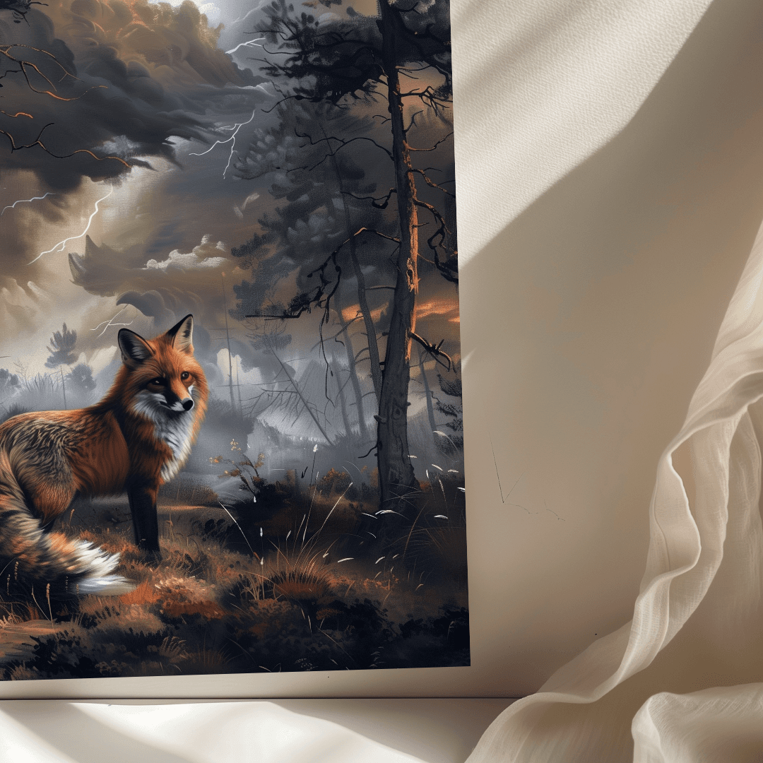Fox Fox in Thunderstorm – Forest Drama Canvas