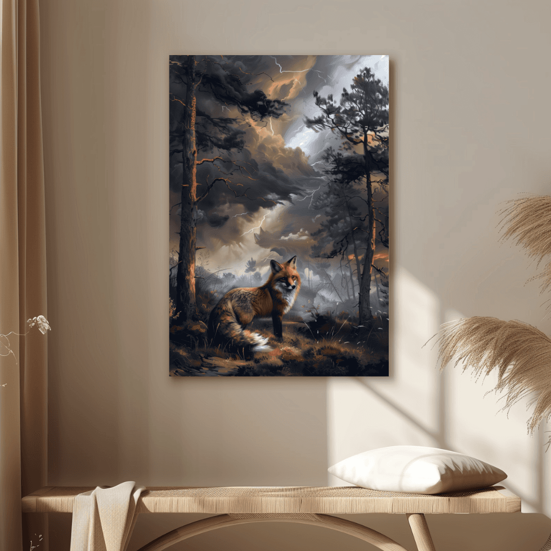 Fox Fox in Thunderstorm – Forest Drama Canvas