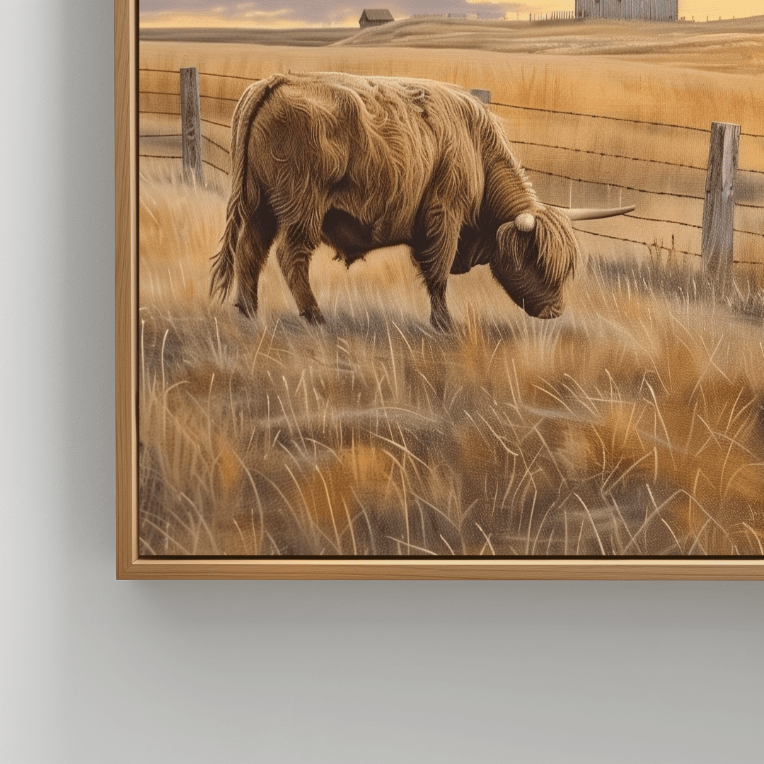 Highland Cow Highland Cow – Rural Sunset Landscape Canvas