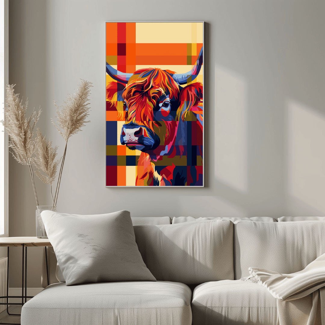 Highland Cow Highland Cow – Pop Art Plaid Canvas