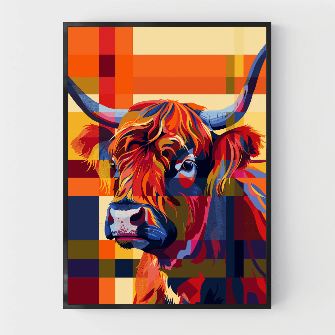 Highland Cow Highland Cow – Pop Art Plaid Canvas