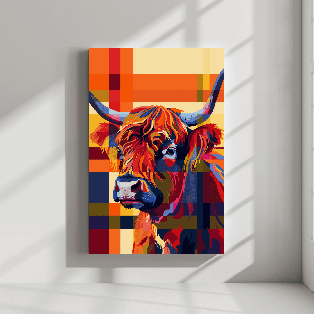 Highland Cow Highland Cow – Pop Art Plaid Canvas