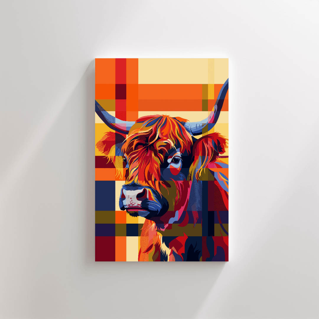 Highland Cow Highland Cow – Pop Art Plaid Canvas