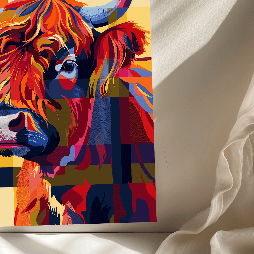 Highland Cow Highland Cow – Pop Art Plaid Canvas