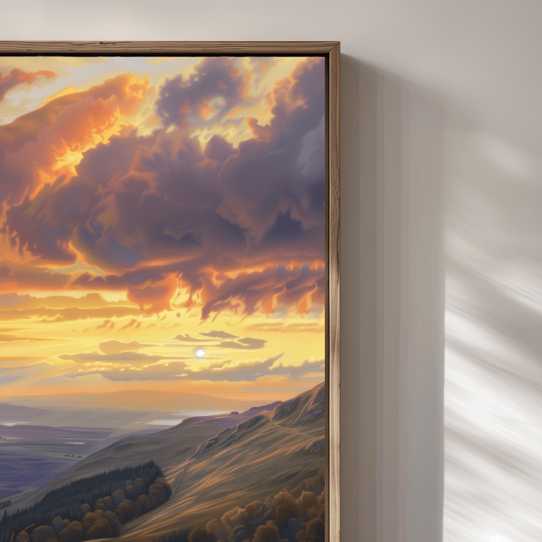 Highland Cow Highland Cow – Sunset Mountain View Canvas