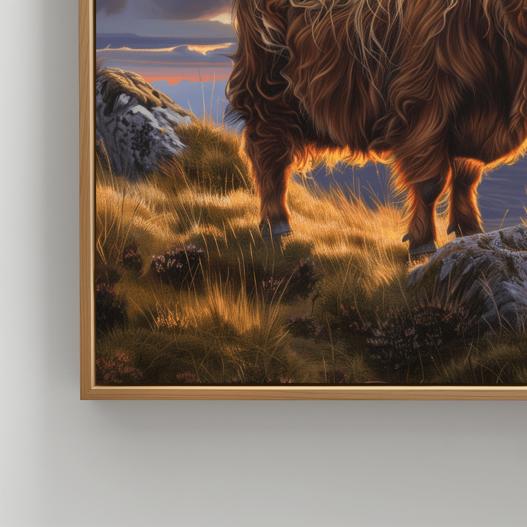 Highland Cow Highland Cow – Sunset Mountain View Canvas