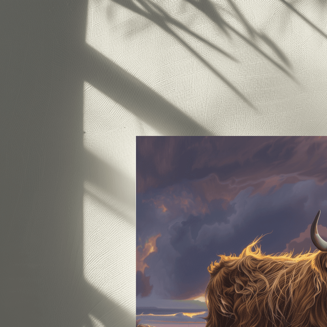Highland Cow Highland Cow – Sunset Mountain View Canvas