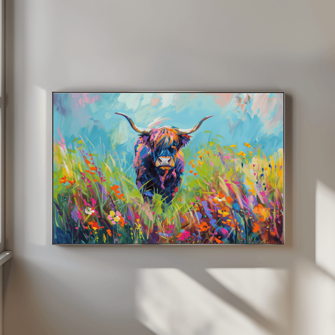 undefined Highland Cow – Floral Color Burst Canvas