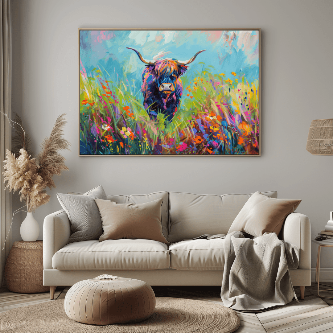 Highland Cow Highland Cow – Floral Color Burst Canvas