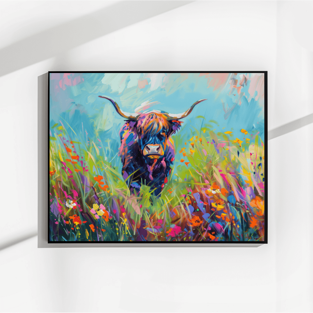 Highland Cow Highland Cow – Floral Color Burst Canvas
