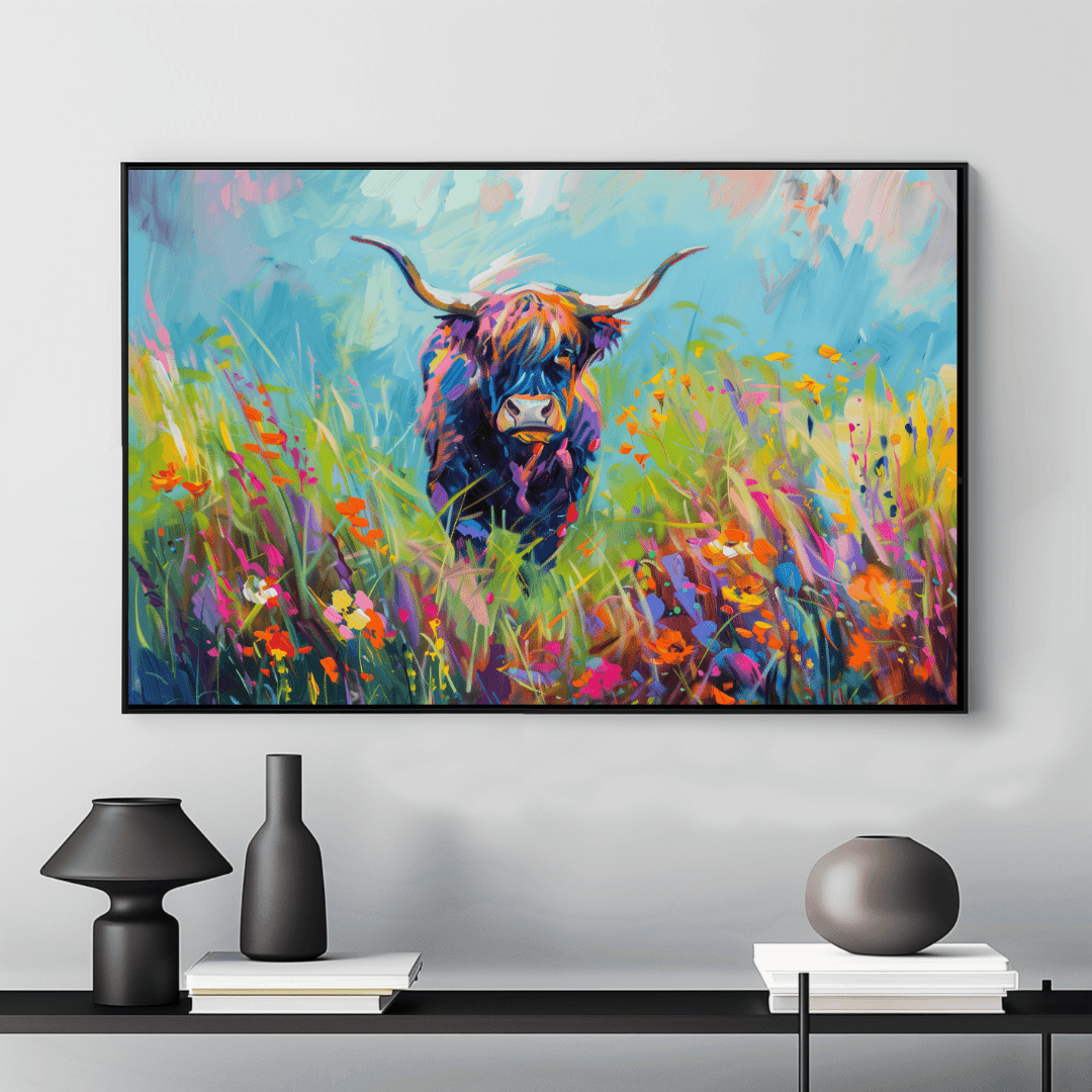 Highland Cow Highland Cow – Floral Color Burst Canvas