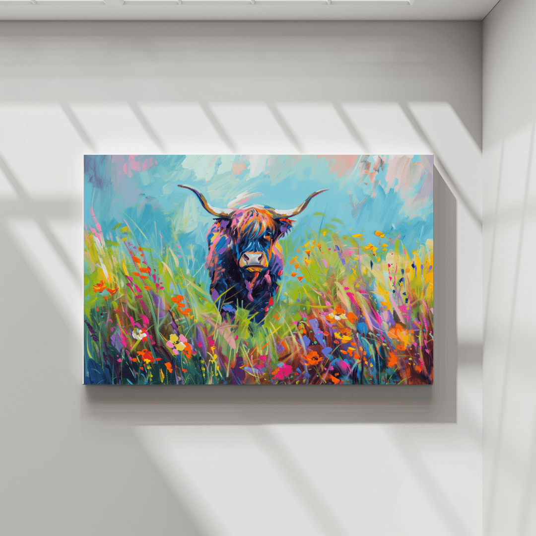 Highland Cow Highland Cow – Floral Color Burst Canvas