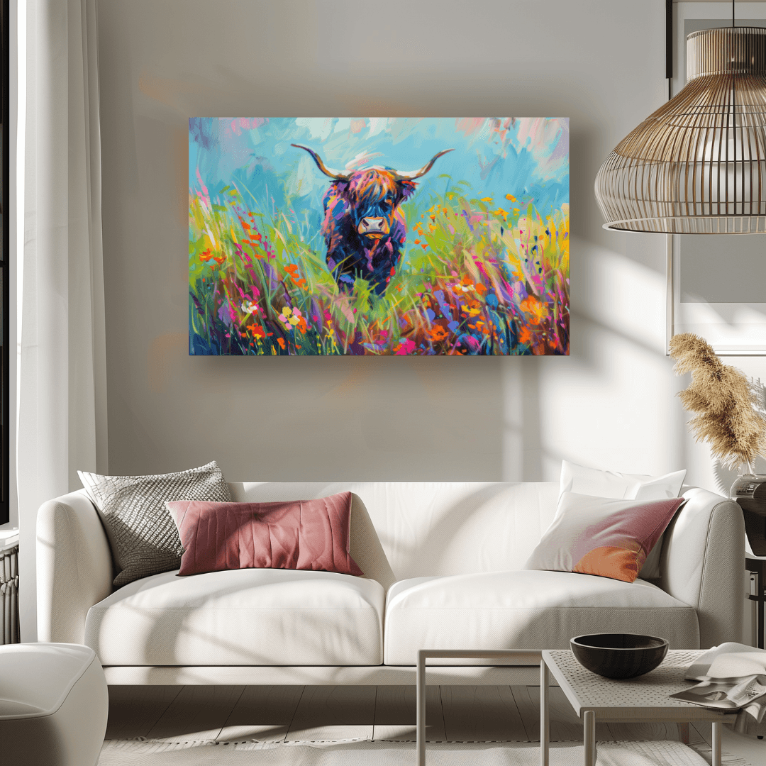 Highland Cow Highland Cow – Floral Color Burst Canvas