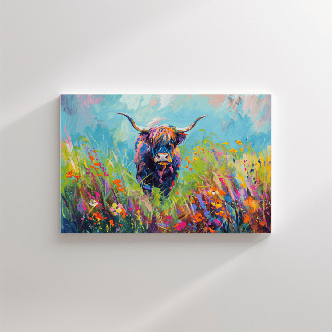 Highland Cow Highland Cow – Floral Color Burst Canvas