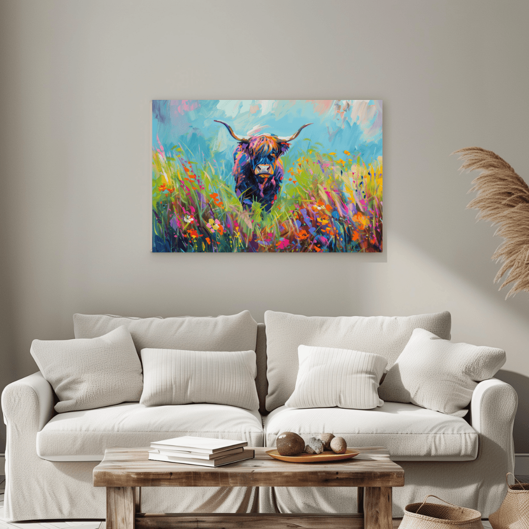 Highland Cow Highland Cow – Floral Color Burst Canvas