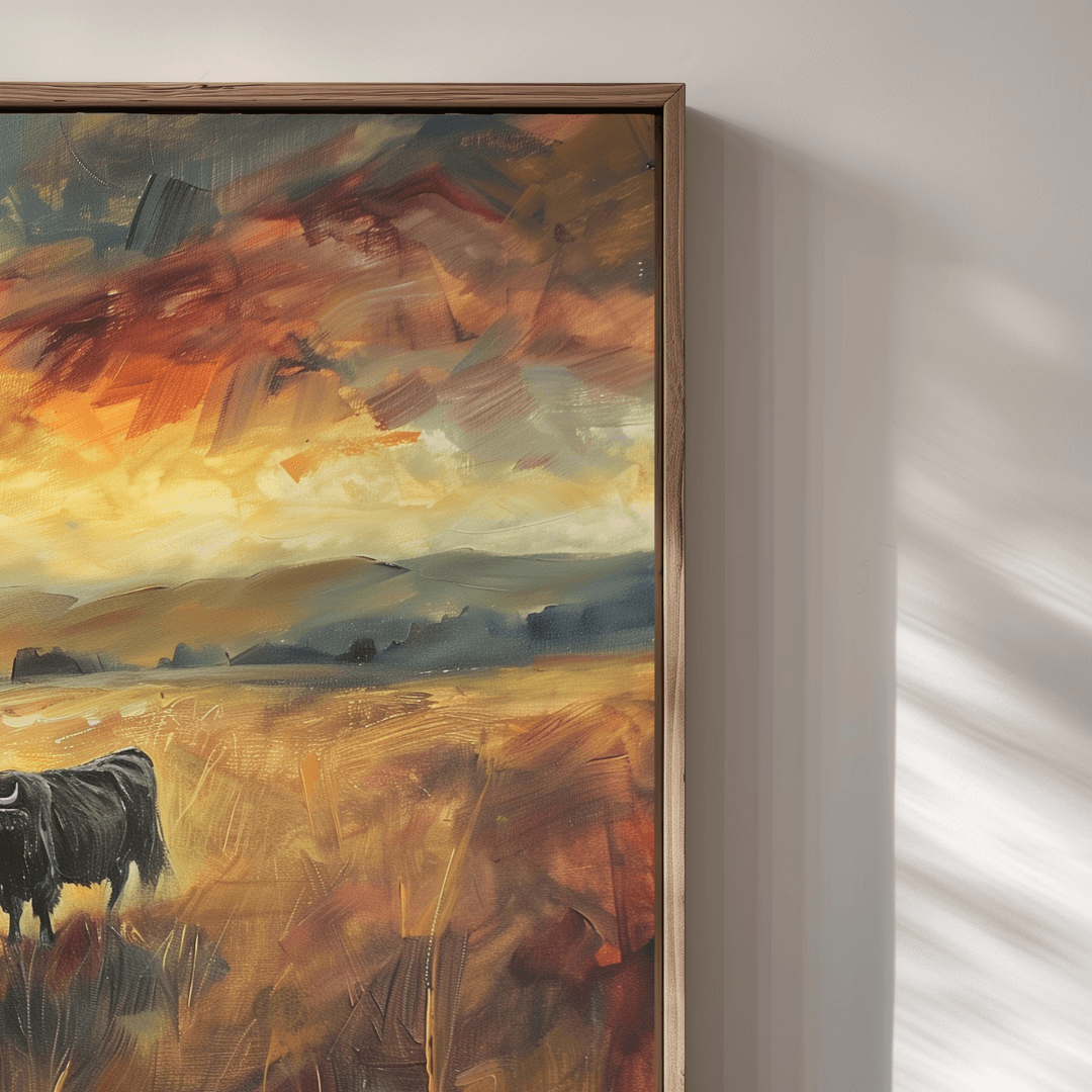 Highland Cow Highland Cow – Sunset Impressionist Canvas