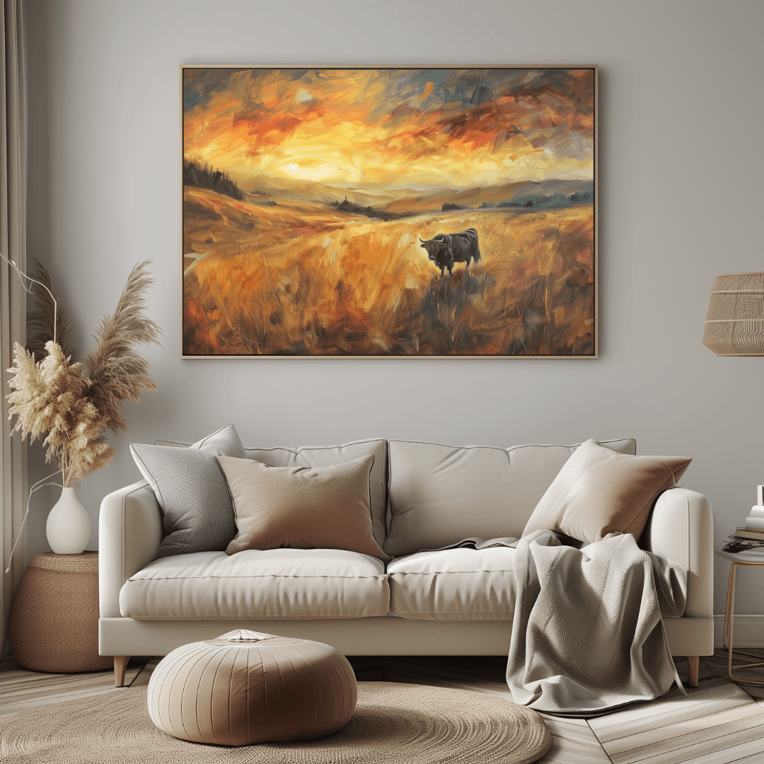 Highland Cow Highland Cow – Sunset Impressionist Canvas