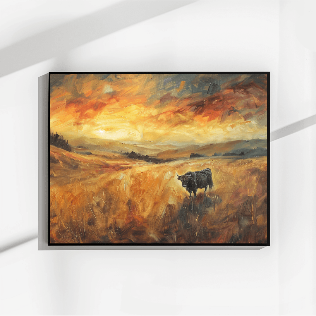 Highland Cow Highland Cow – Sunset Impressionist Canvas