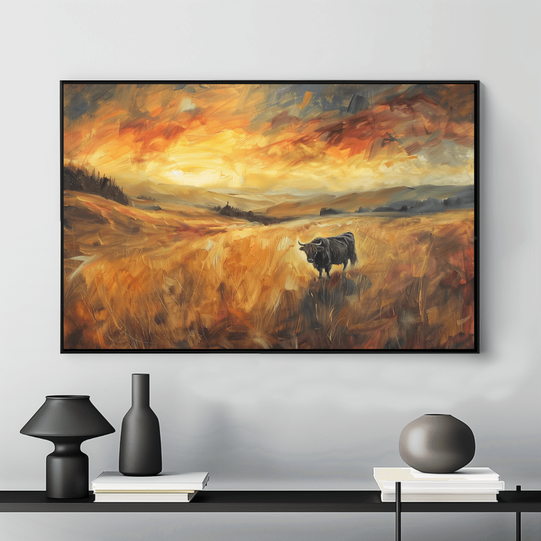Highland Cow Highland Cow – Sunset Impressionist Canvas