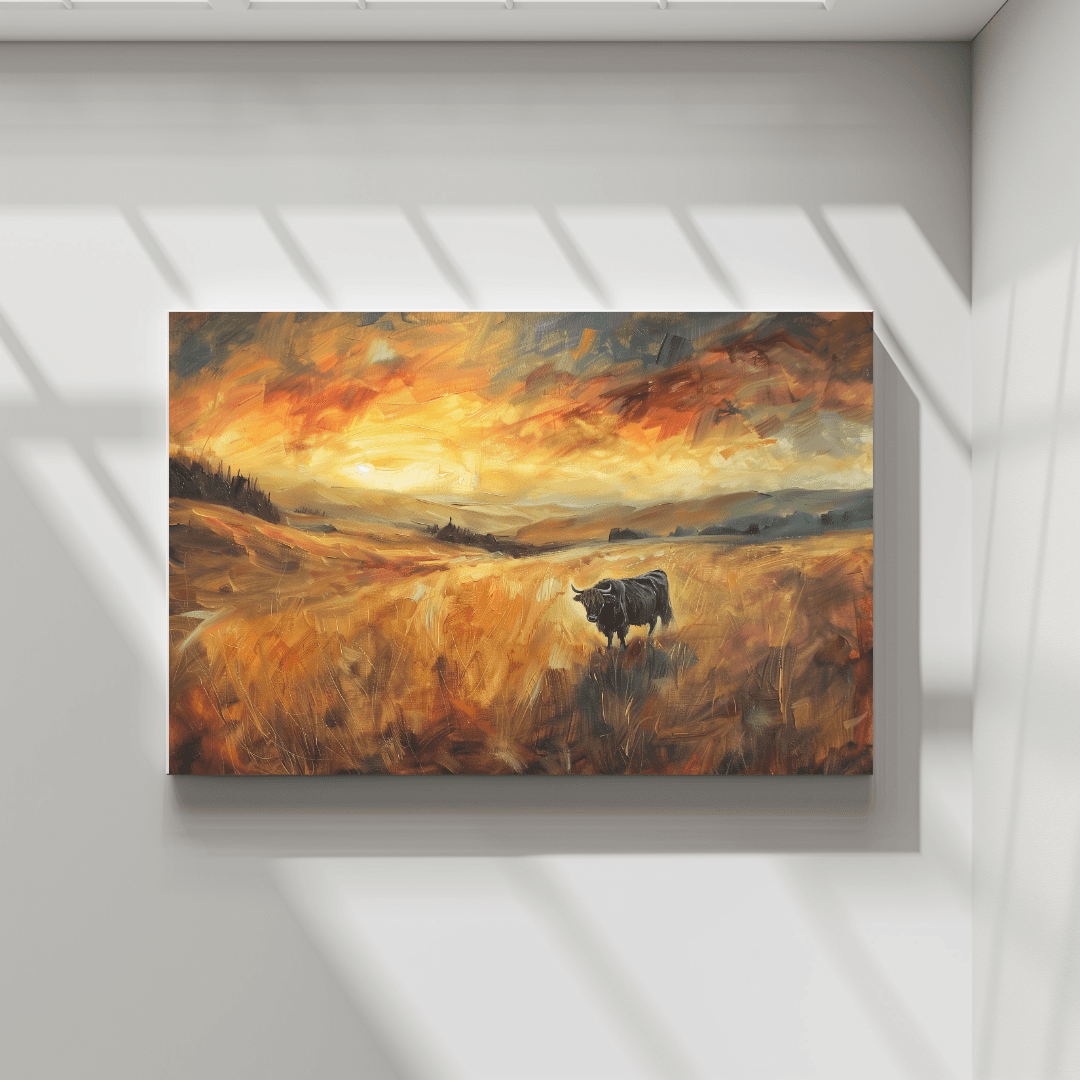 Highland Cow Highland Cow – Sunset Impressionist Canvas