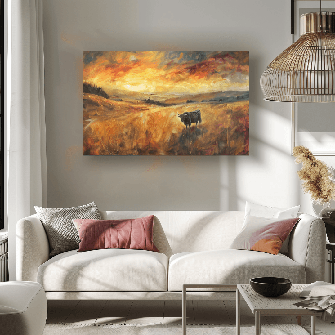 Highland Cow Highland Cow – Sunset Impressionist Canvas